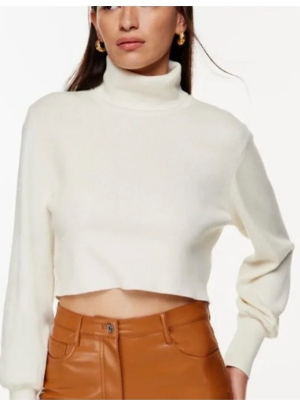 Aritzia Cropped Cream Turtleneck Sweater - Women
